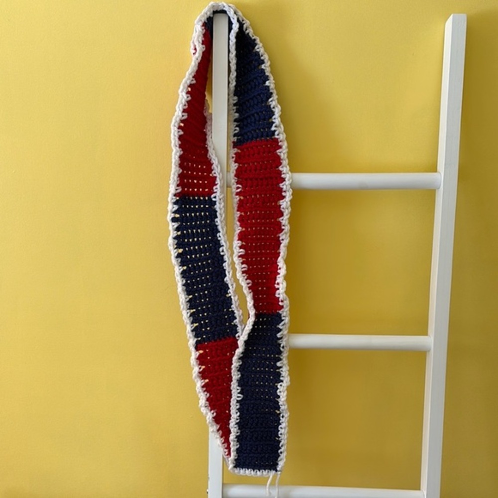 Handmade Crochet Scarf - Red, White, and Blue
